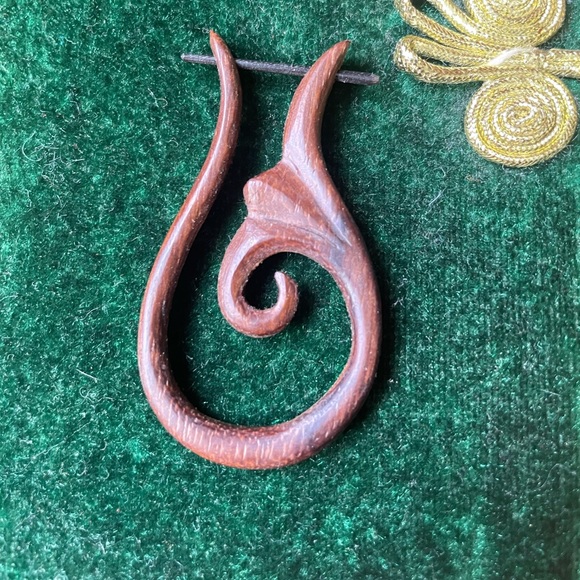 Natural Dark Wood Bohemian Statement Earrings - Picture 7 of 8